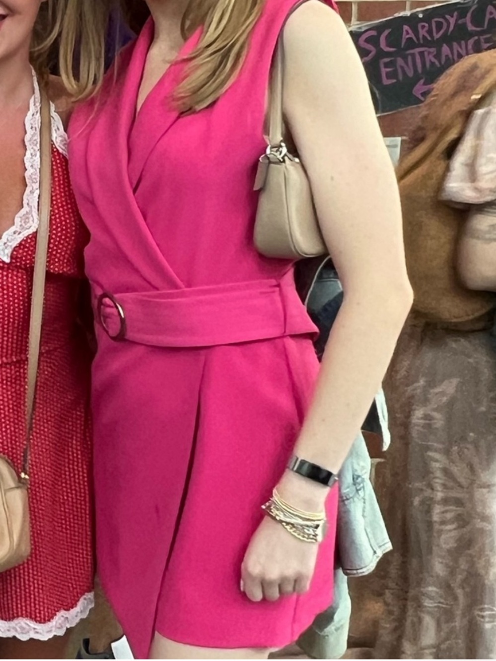 Zara Vibrant Pink Sleeveless Belted Romper